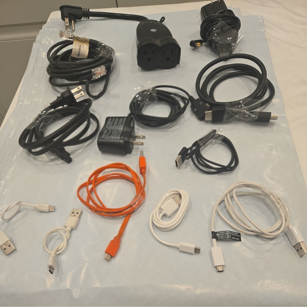Bulk Lot 12 Mixed Electronic Cables Power Cord Adapters USB Charger Coaxial Junk